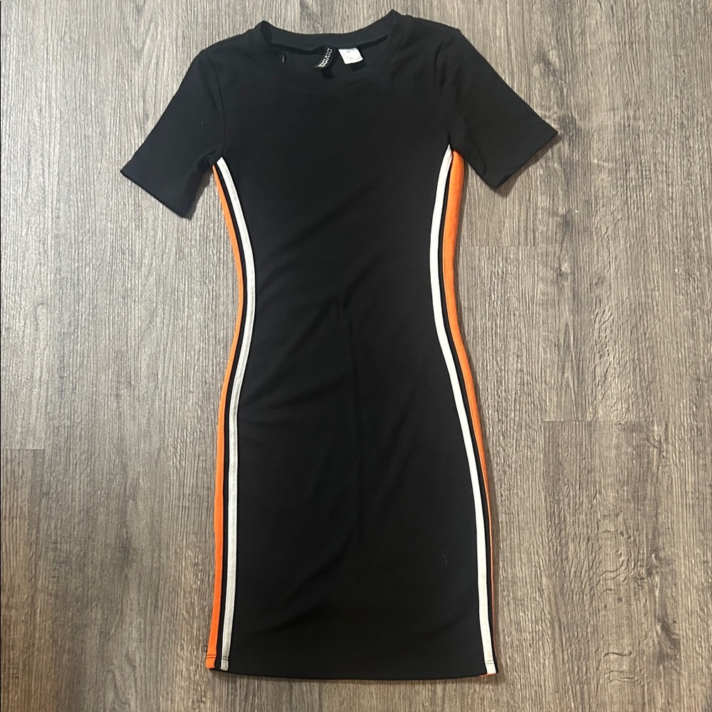 H&M Black Dress with Orange and White Stripes
